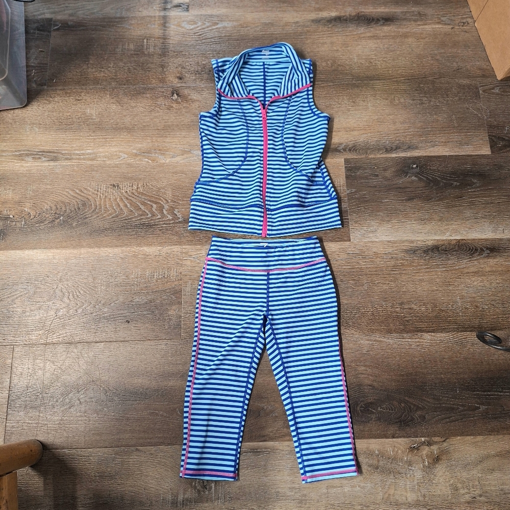Z By Zella Girl Striped Activewear Set, Vest 10/12, Legging 8/10 RN#58665👟